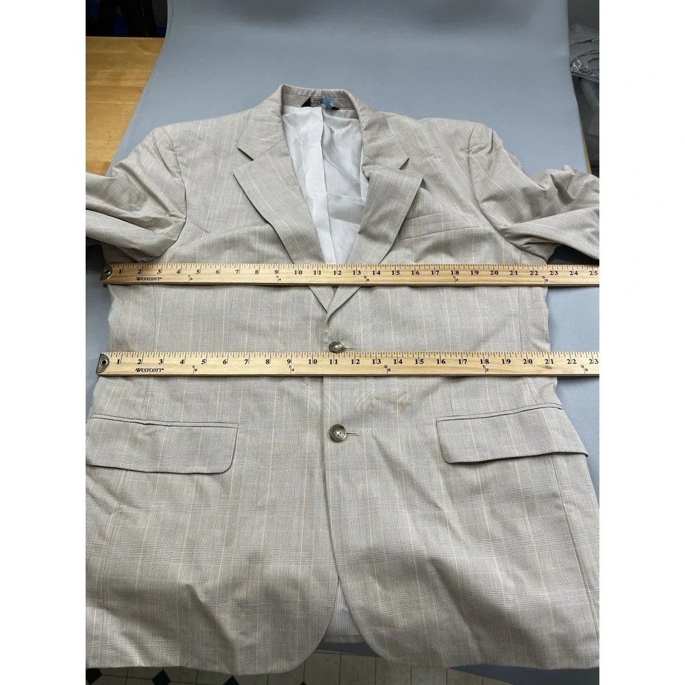Jos A Bank Men Suit 42 Beige Plaid‎ Wedding Wool Blend Blazer 2 pc Pants 34x28